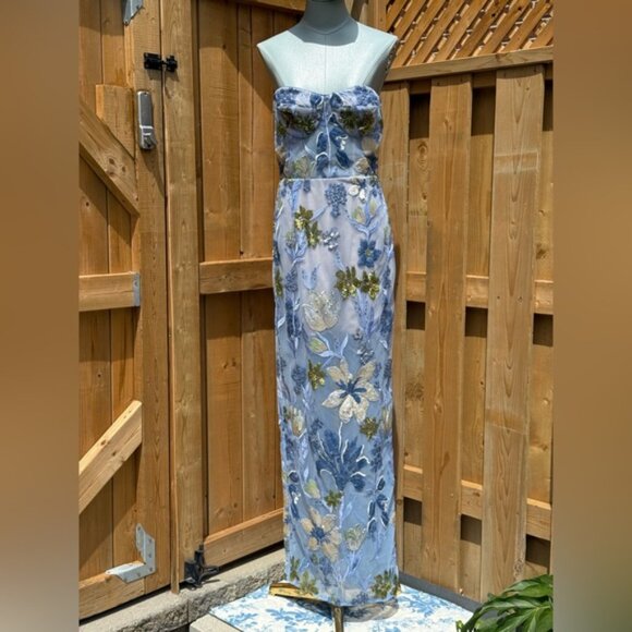 🆕 BRONX & BANCO 🧿 NWOT Dahlia Floral Gown, Baby Blue Multi Maxi - Sz M US 6 - Picture 4 of 15